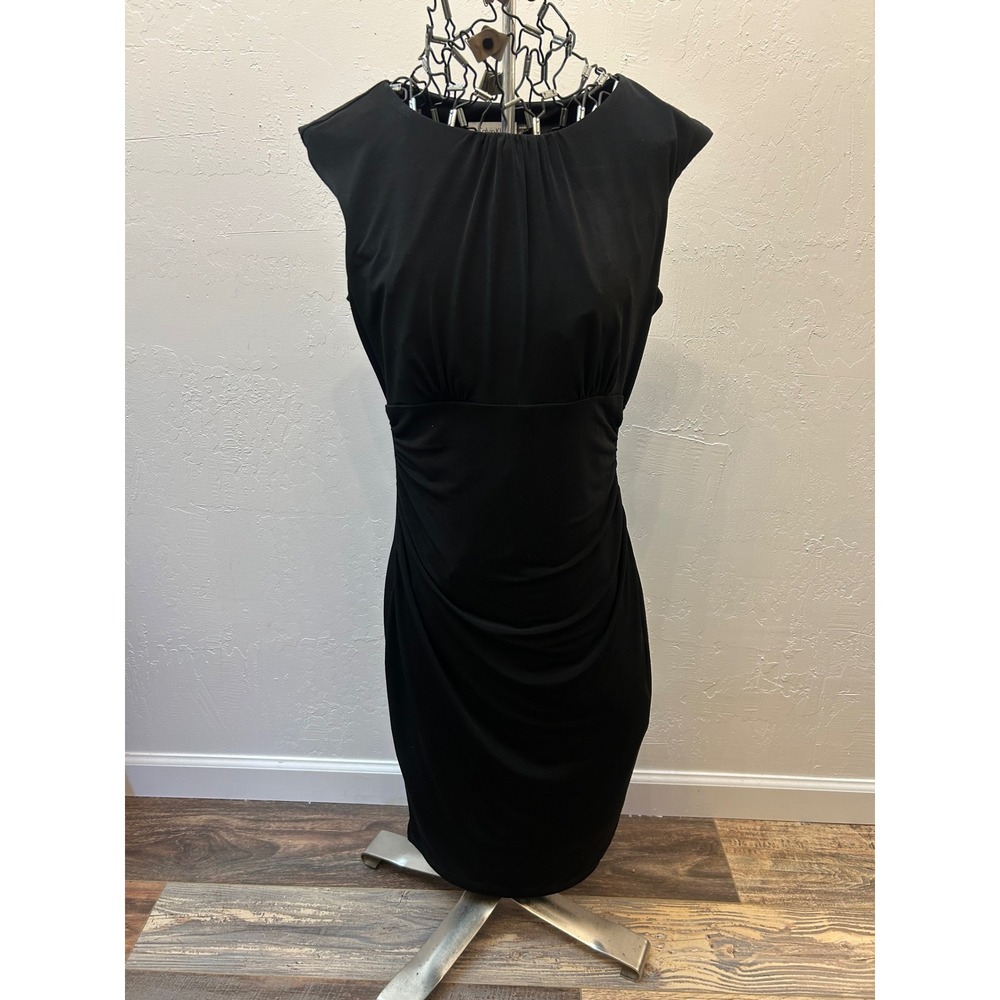 Calvin Klein Womens Black Sleeveless Ruched Sheath Dress Size 4 Pull Over
